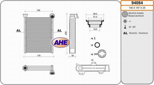 AHE 94084 - Scambiatore calore, Riscaldamento abitacolo autozon.pro