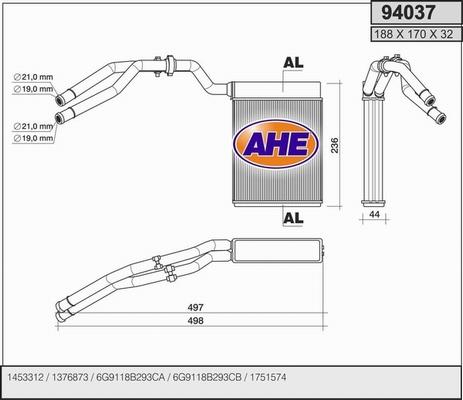 AHE 94037 - Scambiatore calore, Riscaldamento abitacolo autozon.pro