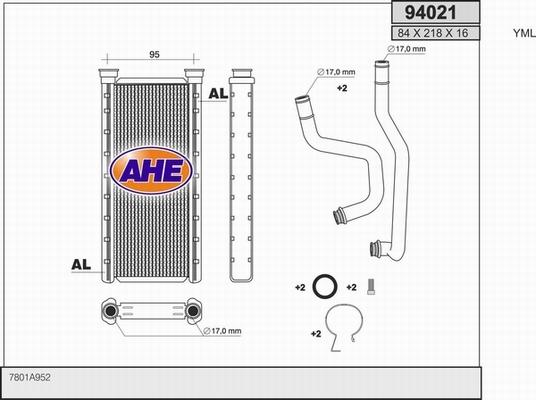 AHE 94021 - Scambiatore calore, Riscaldamento abitacolo autozon.pro