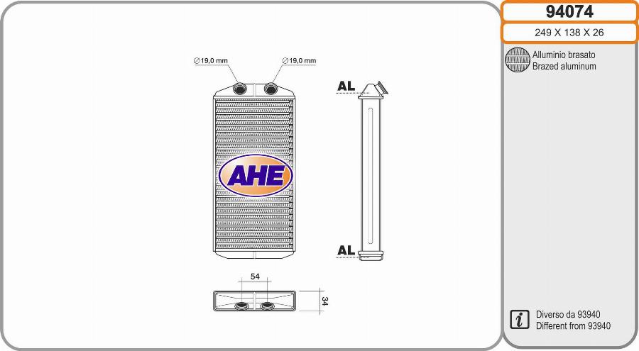 AHE 94074 - Scambiatore calore, Riscaldamento abitacolo autozon.pro