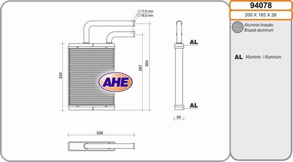 AHE 94078 - Scambiatore calore, Riscaldamento abitacolo autozon.pro