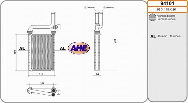 AHE 94101 - Scambiatore calore, Riscaldamento abitacolo autozon.pro