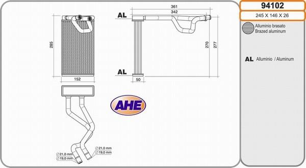 AHE 94102 - Scambiatore calore, Riscaldamento abitacolo autozon.pro