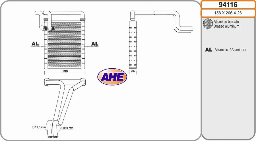 AHE 94116 - Scambiatore calore, Riscaldamento abitacolo autozon.pro