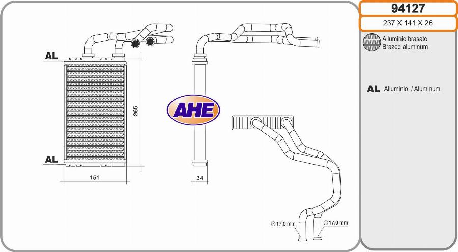 AHE 94127 - Scambiatore calore, Riscaldamento abitacolo autozon.pro