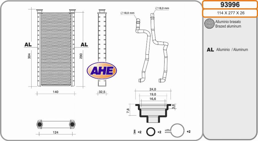 AHE 93996 - Scambiatore calore, Riscaldamento abitacolo autozon.pro