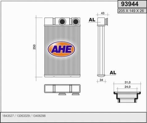 AHE 93944 - Scambiatore calore, Riscaldamento abitacolo autozon.pro