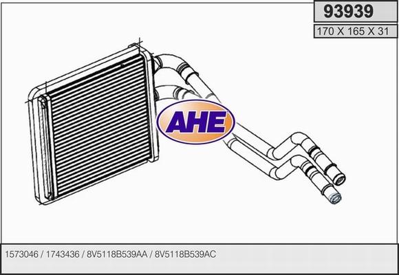 AHE 93939 - Scambiatore calore, Riscaldamento abitacolo autozon.pro