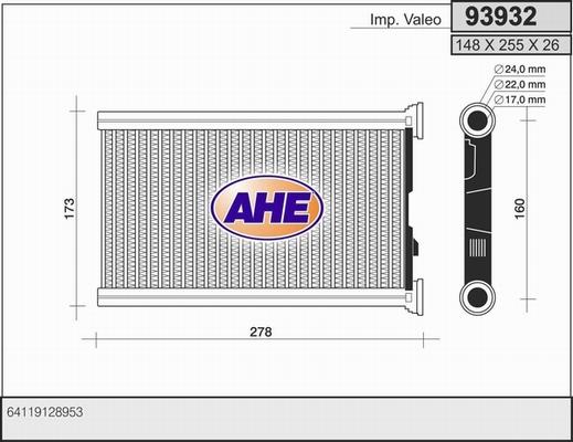 AHE 93932 - Scambiatore calore, Riscaldamento abitacolo autozon.pro