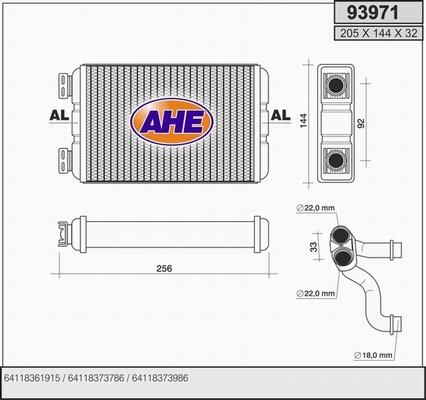 AHE 93971 - Scambiatore calore, Riscaldamento abitacolo autozon.pro