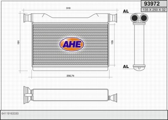 AHE 93972 - Scambiatore calore, Riscaldamento abitacolo autozon.pro