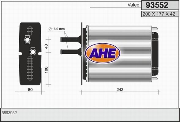 AHE 93552 - Scambiatore calore, Riscaldamento abitacolo autozon.pro