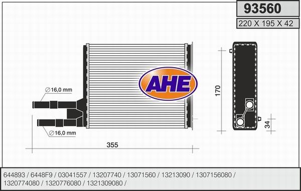 AHE 93560 - Scambiatore calore, Riscaldamento abitacolo autozon.pro