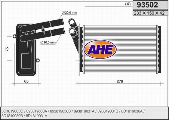 AHE 93502 - Scambiatore calore, Riscaldamento abitacolo autozon.pro