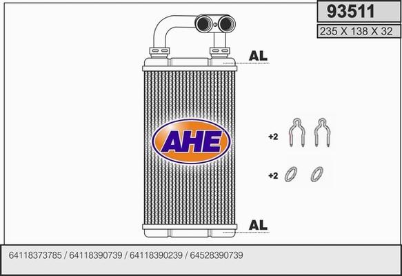 AHE 93511 - Scambiatore calore, Riscaldamento abitacolo autozon.pro