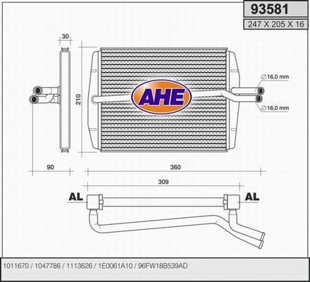 AHE 93581 - Scambiatore calore, Riscaldamento abitacolo autozon.pro