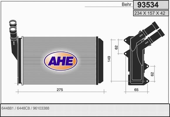 AHE 93534 - Scambiatore calore, Riscaldamento abitacolo autozon.pro