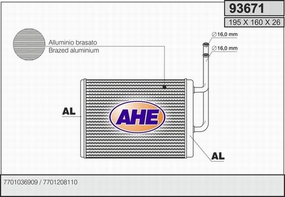 AHE 93671 - Scambiatore calore, Riscaldamento abitacolo autozon.pro