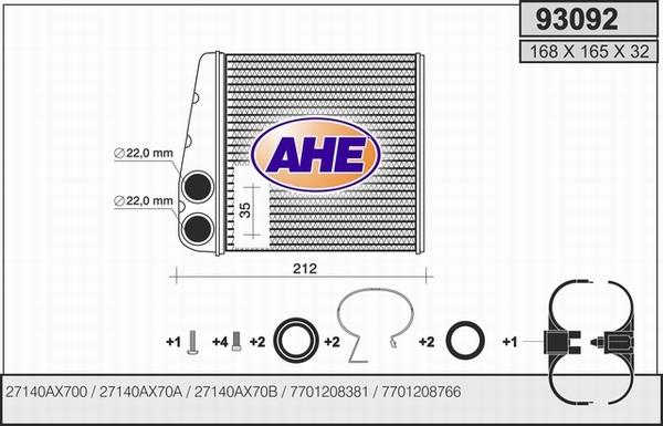 AHE 93092 - Scambiatore calore, Riscaldamento abitacolo autozon.pro