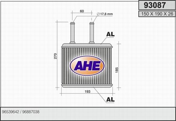 AHE 93087 - Scambiatore calore, Riscaldamento abitacolo autozon.pro