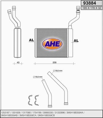 AHE 93884 - Scambiatore calore, Riscaldamento abitacolo autozon.pro