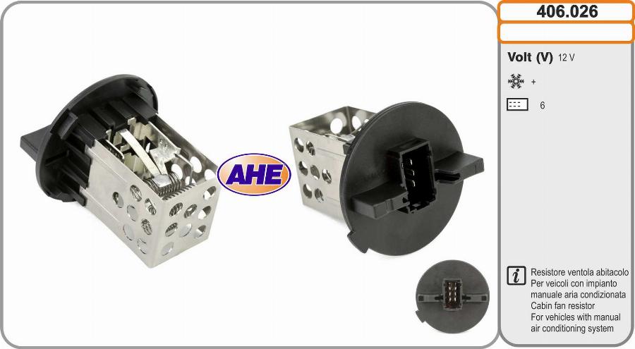 AHE 406.026 - Resistore addizionale, Elettromotore-Ventola radiatore autozon.pro