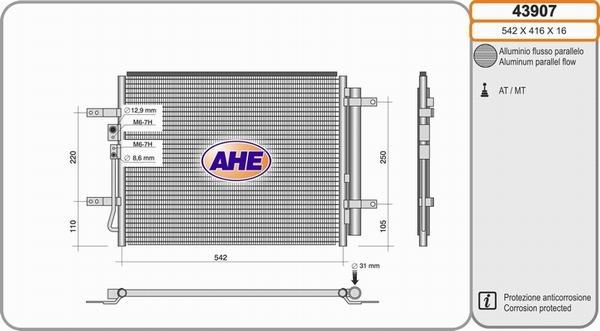 AHE 43907 - Condensatore, Climatizzatore autozon.pro