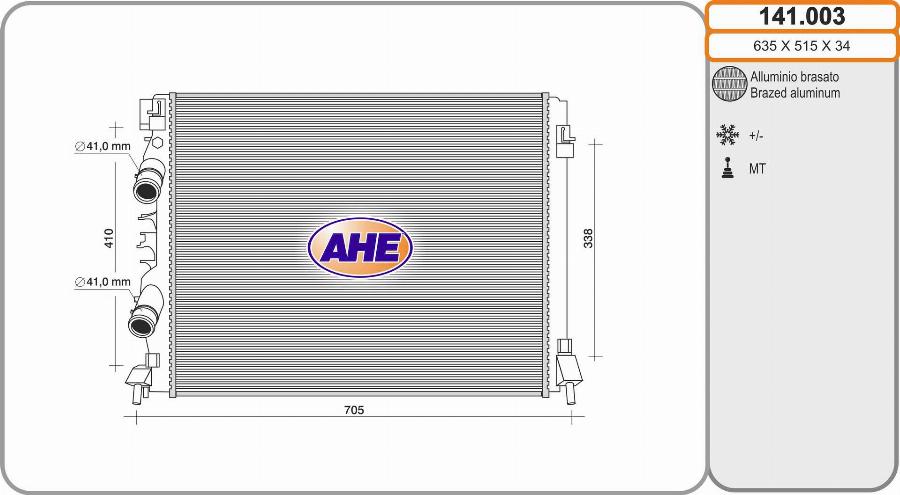 AHE 141.003 - Radiatore, Raffreddamento motore autozon.pro