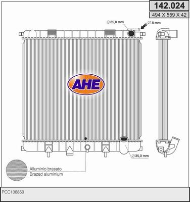 AHE 142.024 - Radiatore, Raffreddamento motore autozon.pro