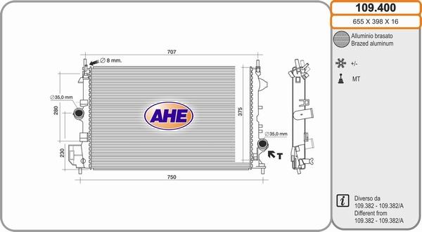 AHE 109.400 - Radiatore, Raffreddamento motore autozon.pro