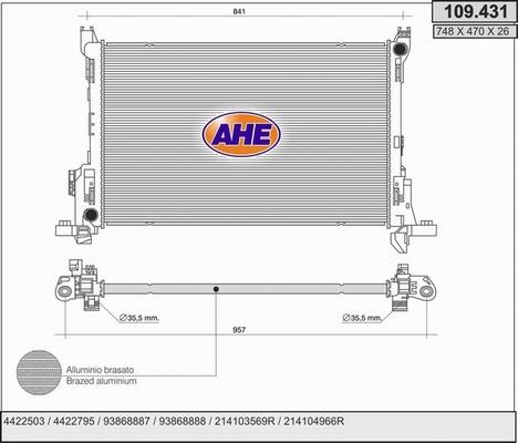 AHE 109.431 - Radiatore, Raffreddamento motore autozon.pro