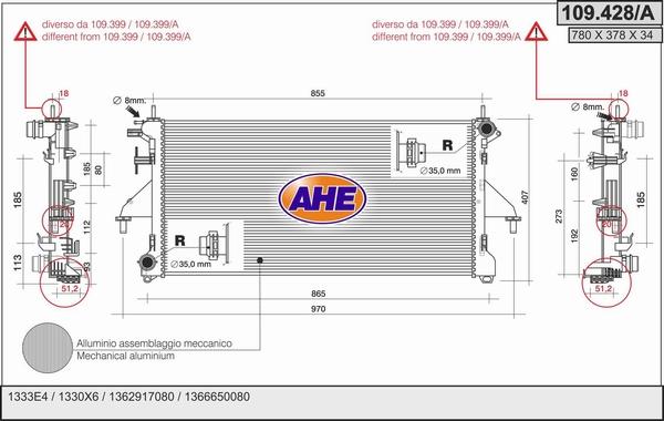 AHE 109.428/A - Radiatore, Raffreddamento motore autozon.pro