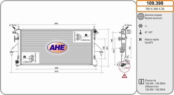 AHE 109.398 - Radiatore, Raffreddamento motore autozon.pro