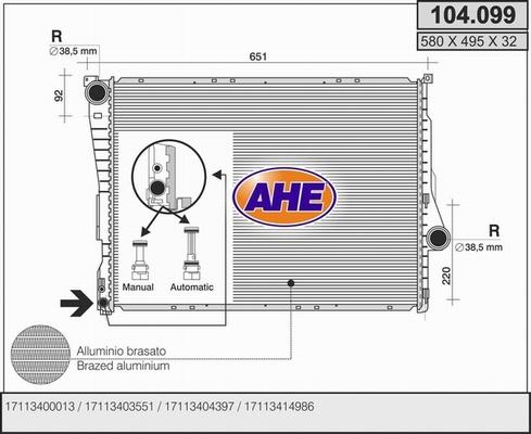 AHE 104.099 - Radiatore, Raffreddamento motore autozon.pro