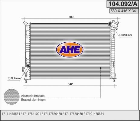 AHE 104.092/A - Radiatore, Raffreddamento motore autozon.pro