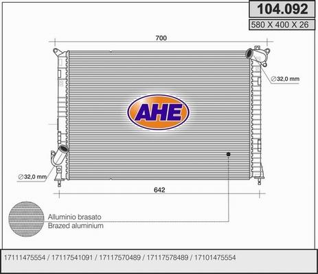 AHE 104.092 - Radiatore, Raffreddamento motore autozon.pro