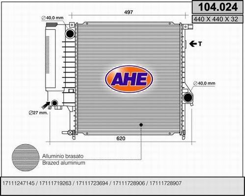 AHE 104.024 - Radiatore, Raffreddamento motore autozon.pro