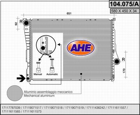 AHE 104.075/A - Radiatore, Raffreddamento motore autozon.pro