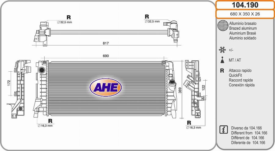 AHE 104.190 - Radiatore, Raffreddamento motore autozon.pro