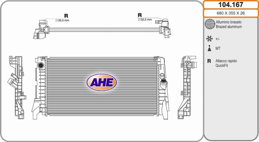 AHE 104.167 - Radiatore, Raffreddamento motore autozon.pro