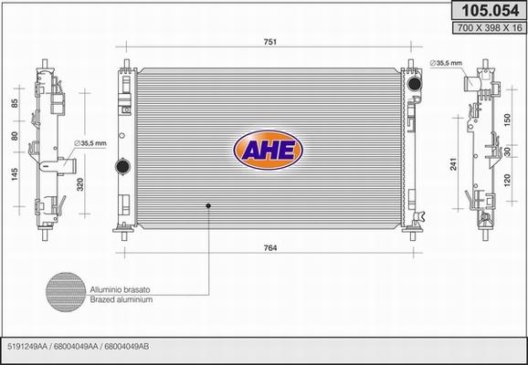 AHE 105.054 - Radiatore, Raffreddamento motore autozon.pro