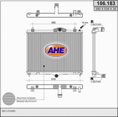 AHE 106.183 - Radiatore, Raffreddamento motore autozon.pro