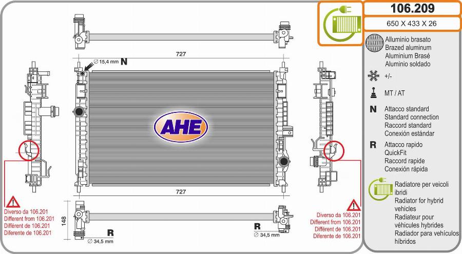 AHE 106.209 - Radiatore, Raffreddamento motore autozon.pro