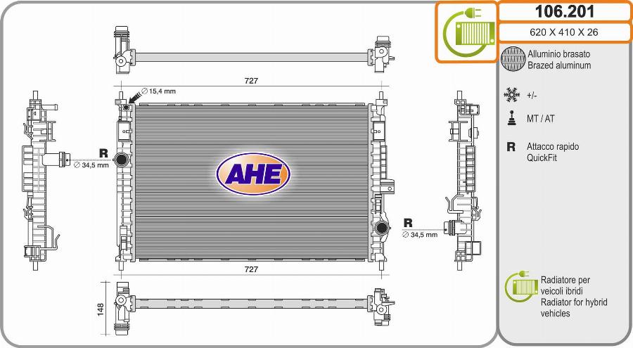 AHE 106.201 - Radiatore, Raffreddamento motore autozon.pro