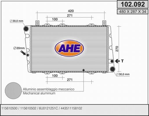 AHE 102.092 - Radiatore, Raffreddamento motore autozon.pro