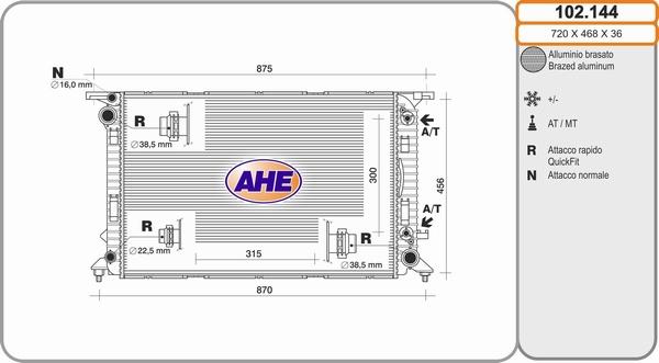 AHE 102.144 - Radiatore, Raffreddamento motore autozon.pro