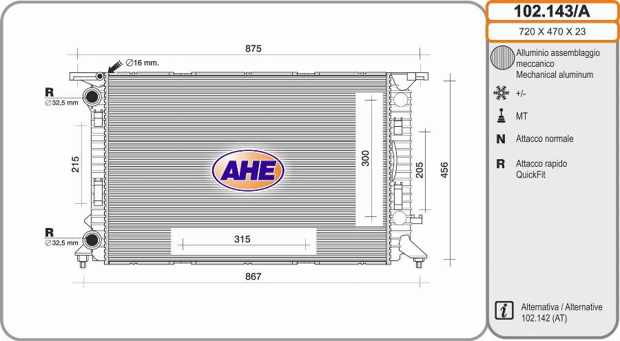 AHE 102.143/A - Radiatore, Raffreddamento motore autozon.pro