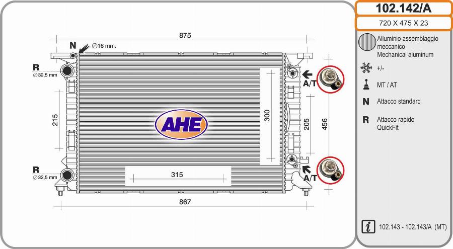 AHE 102.142/A - Radiatore, Raffreddamento motore autozon.pro