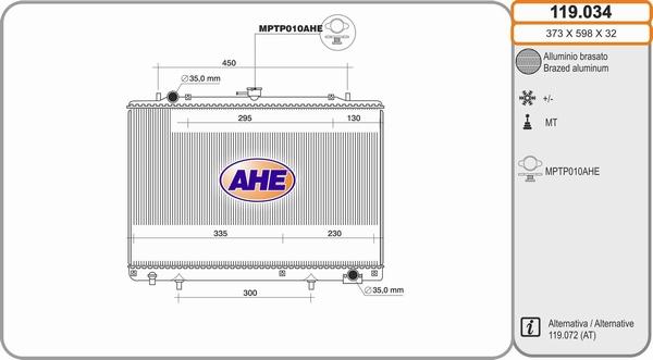 AHE 119.034 - Radiatore, Raffreddamento motore autozon.pro