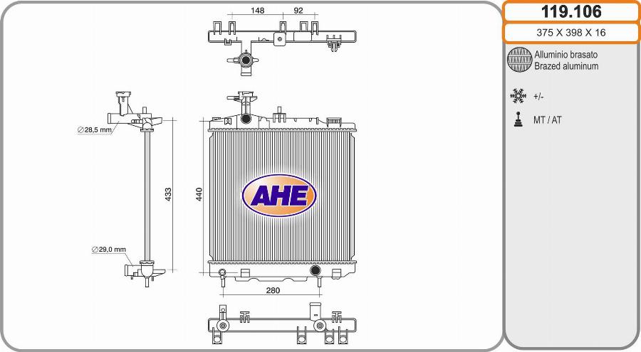 AHE 119.106 - Radiatore, Raffreddamento motore autozon.pro